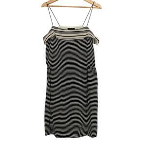 Madewell Black White 100% Silk Striped Tie-Waist Dress Size 10 C8913
